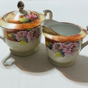 Antique Noritake Floral Cream and Sugar Set